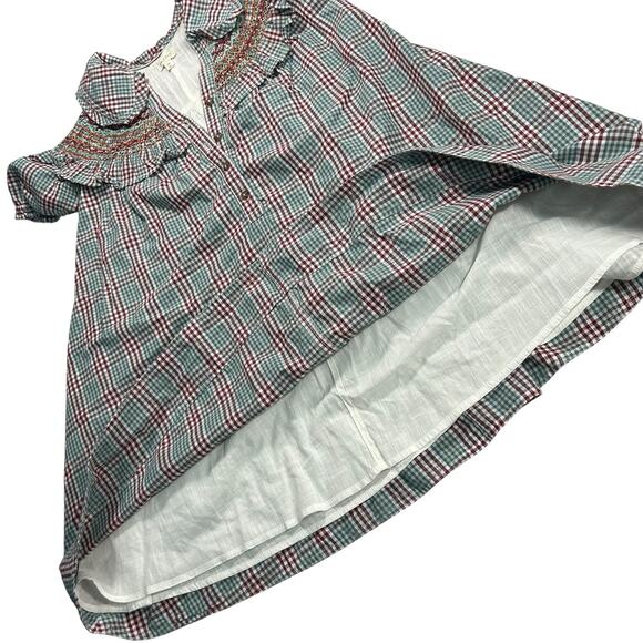 ANTHROPOLOGIE XxS Smocked Plaid Babydoll Mini Dress cottagecore Prairie Coquette - Picture 5 of 15